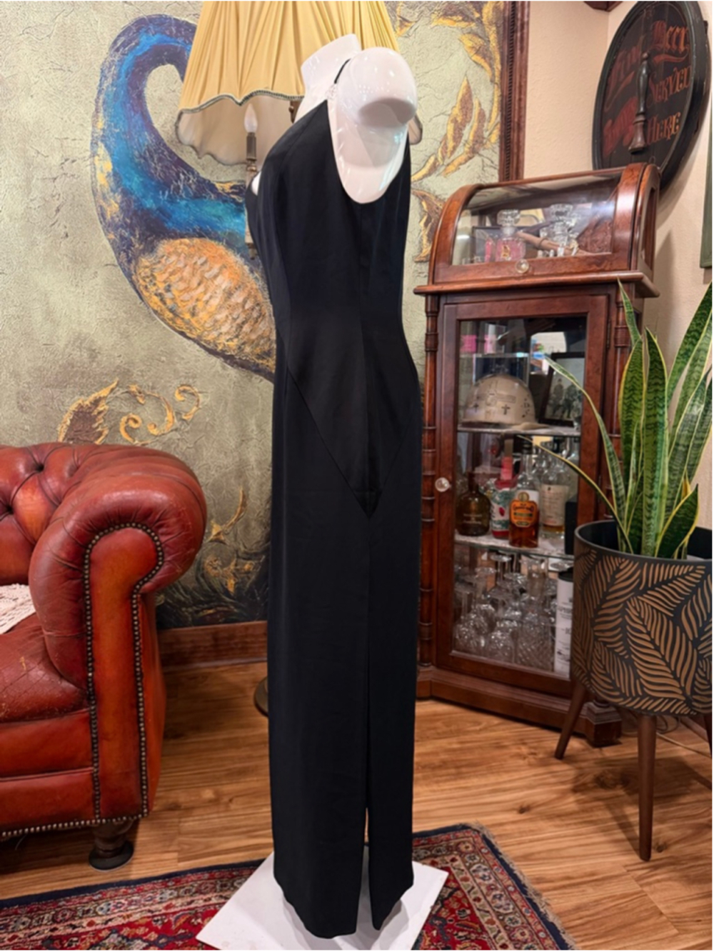 Adrianna Papell Evening Vintage Black Silk-Like Maxi Gown Minimalist Glam 8 - Picture 7 of 14